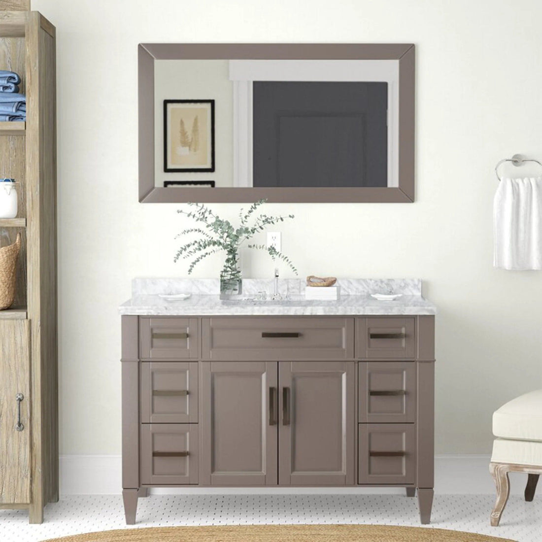 48 in. Single Sink Bathroom Vanity Set in Gray,Carrara Marble Stone Top