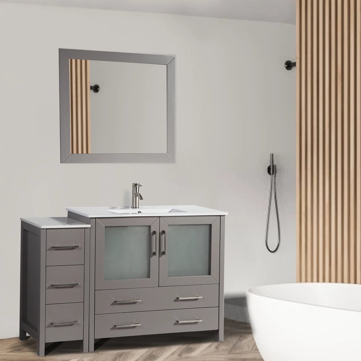 48 in. Single Sink Modern Bathroom Vanity Compact Set in Gray - Decohub Home