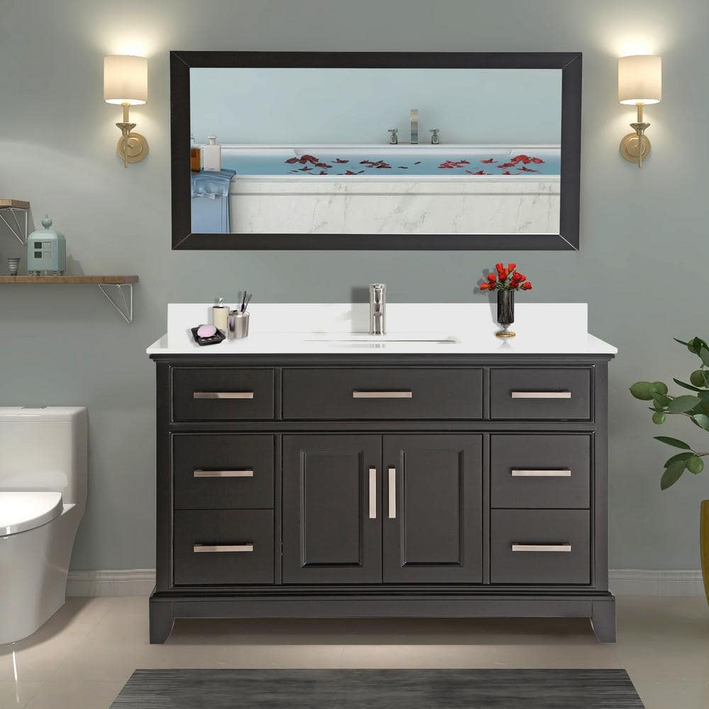 Genoa 60 in. Bath Vanity in Espresso with Vanity Top an Mirror - Decohub Home