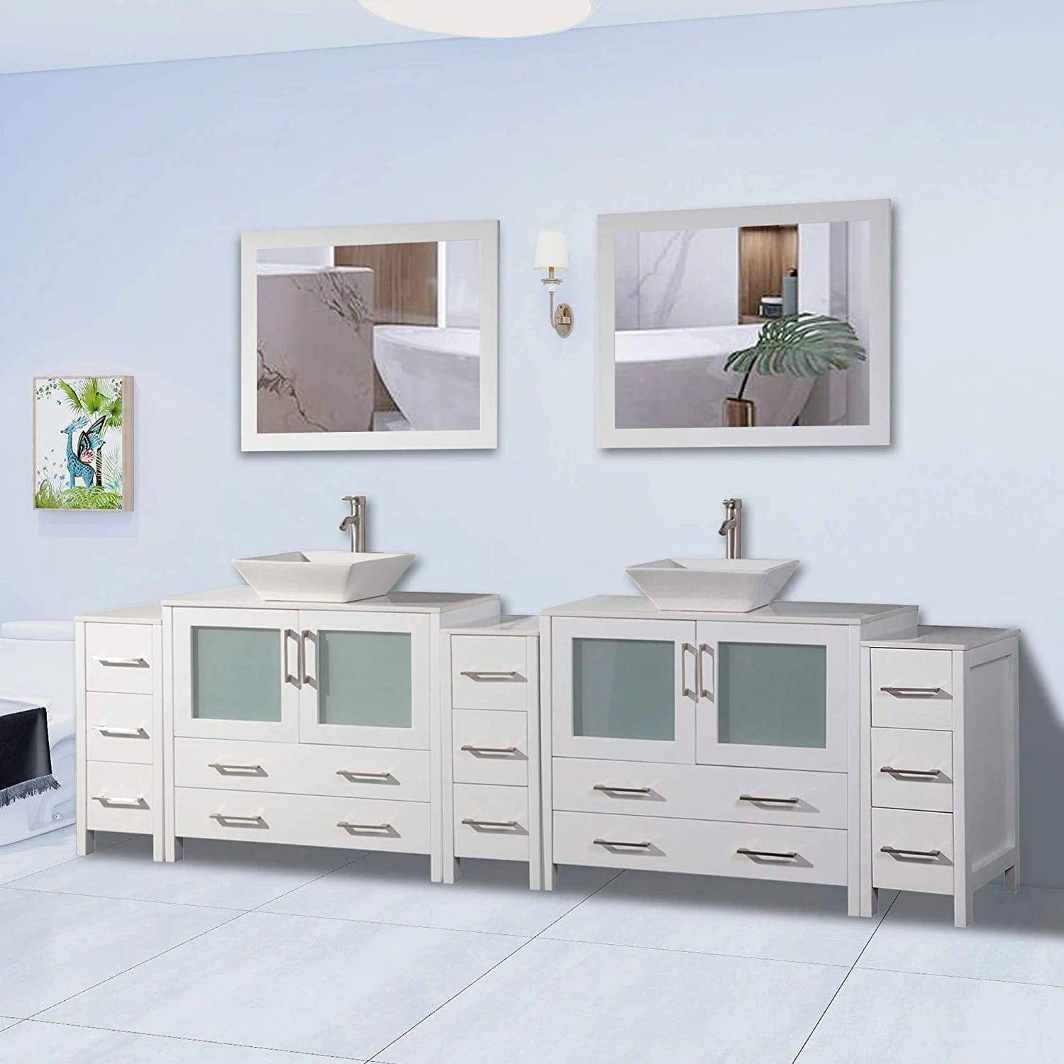 108 in. Double Sink Bathroom Vanity Combo Set in White - Decohub Home