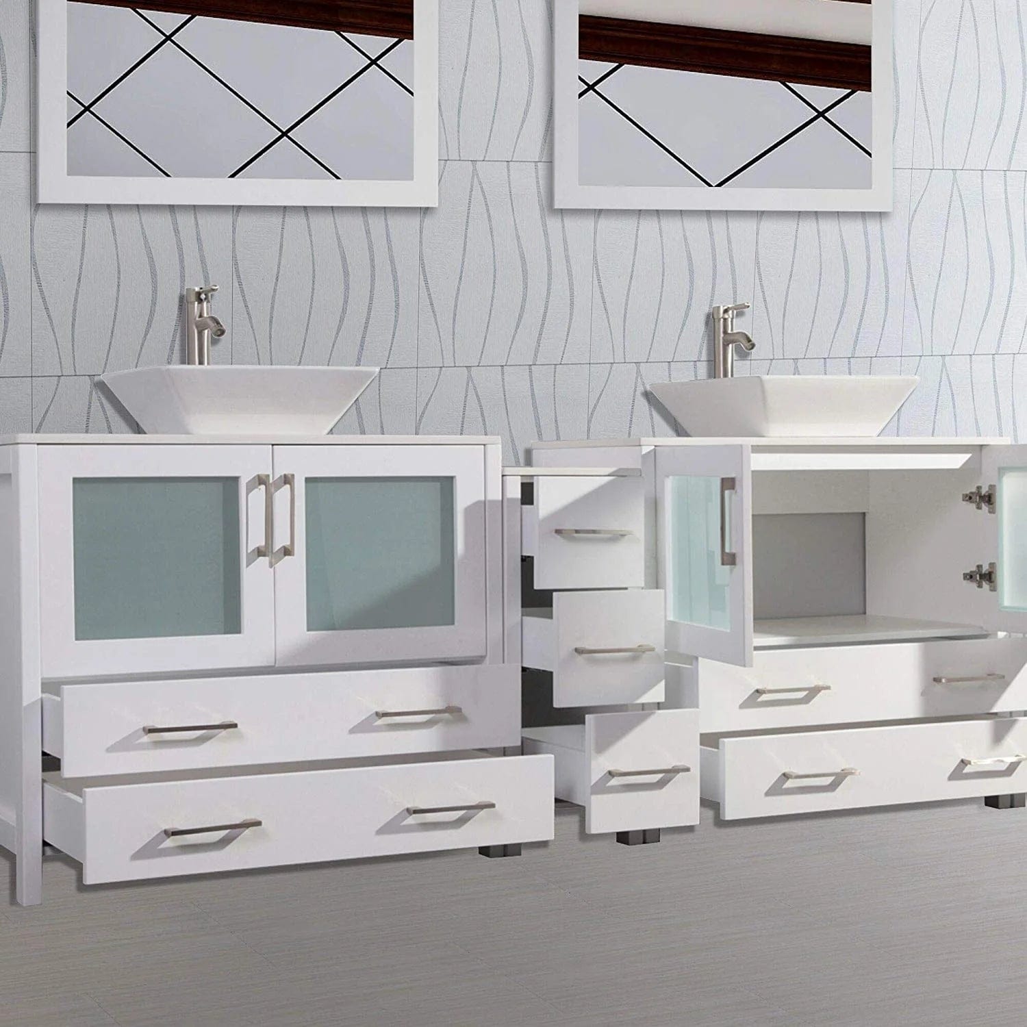 108 in. Double Sink Bathroom Vanity Combo Set in White - Decohub Home
