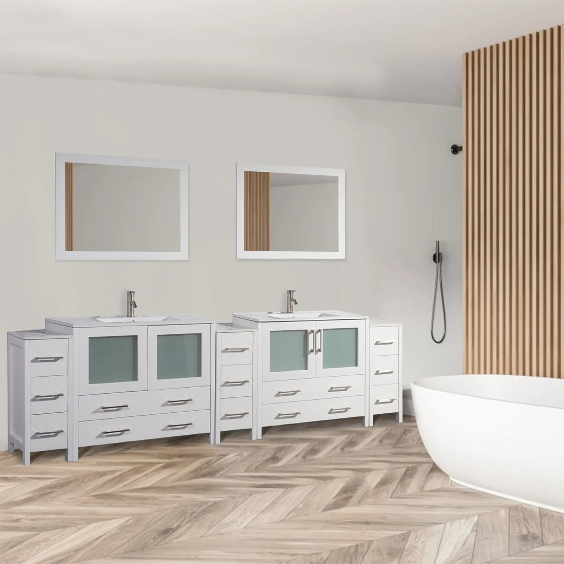 108 in. Double Sink Modern Bathroom Vanity Compact Set in White - Decohub Home