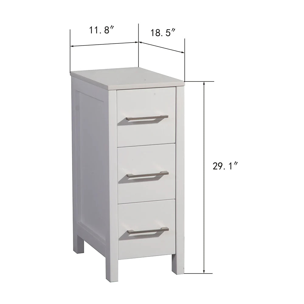 12 in. Bathroom Cabinet 3 Drawer Side Storage Organizer in White