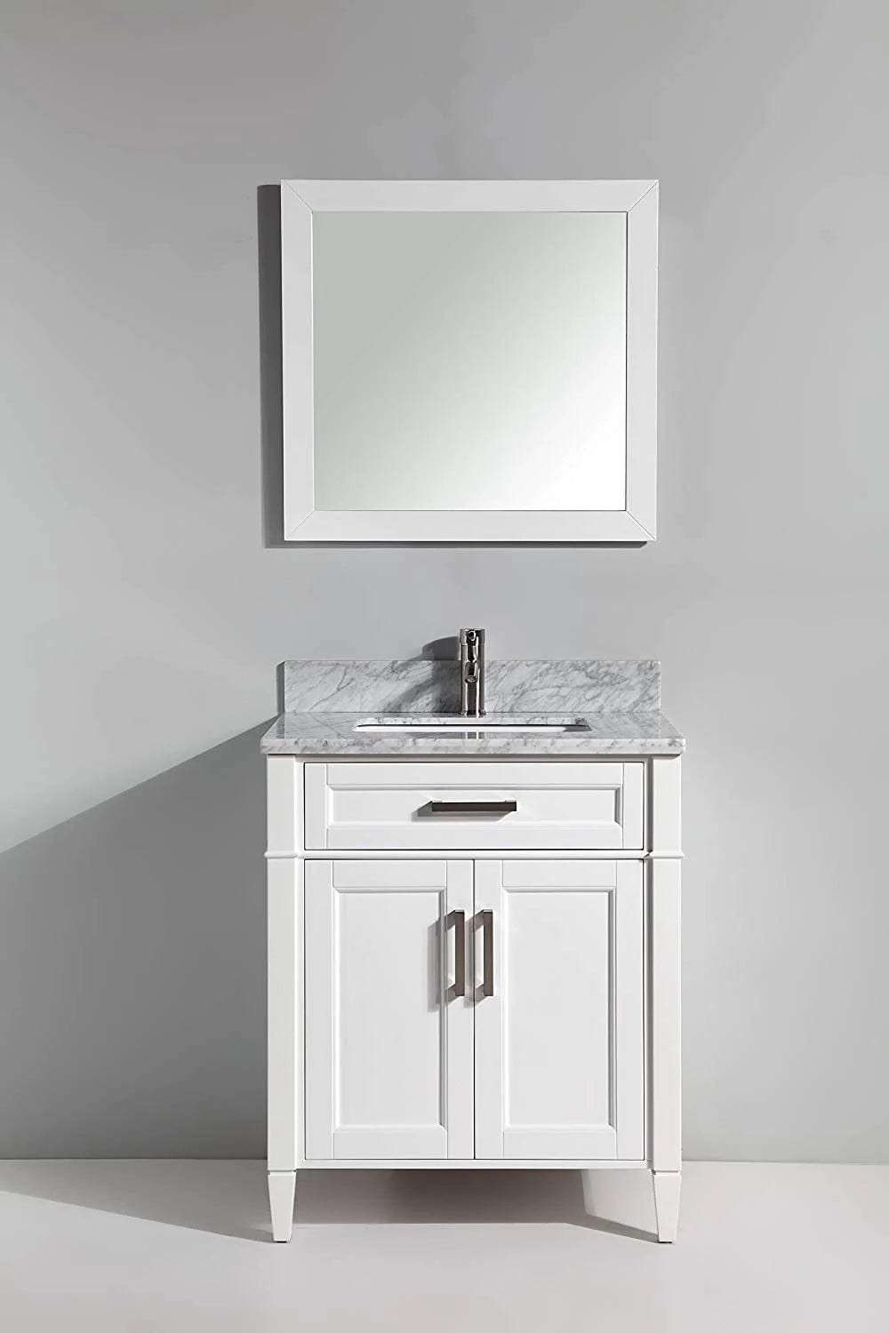 30 in. Single Sink Bathroom Vanity Set in White,Carrara Marble Stone Top - Decohub Home