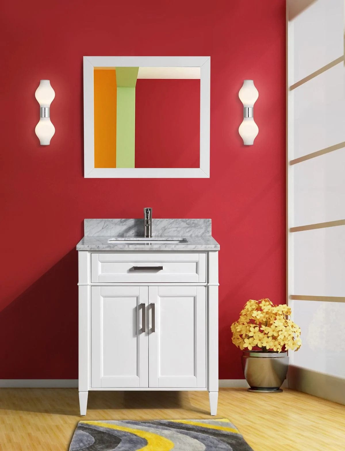 30 in. Single Sink Bathroom Vanity Set in White,Carrara Marble Stone Top - Decohub Home