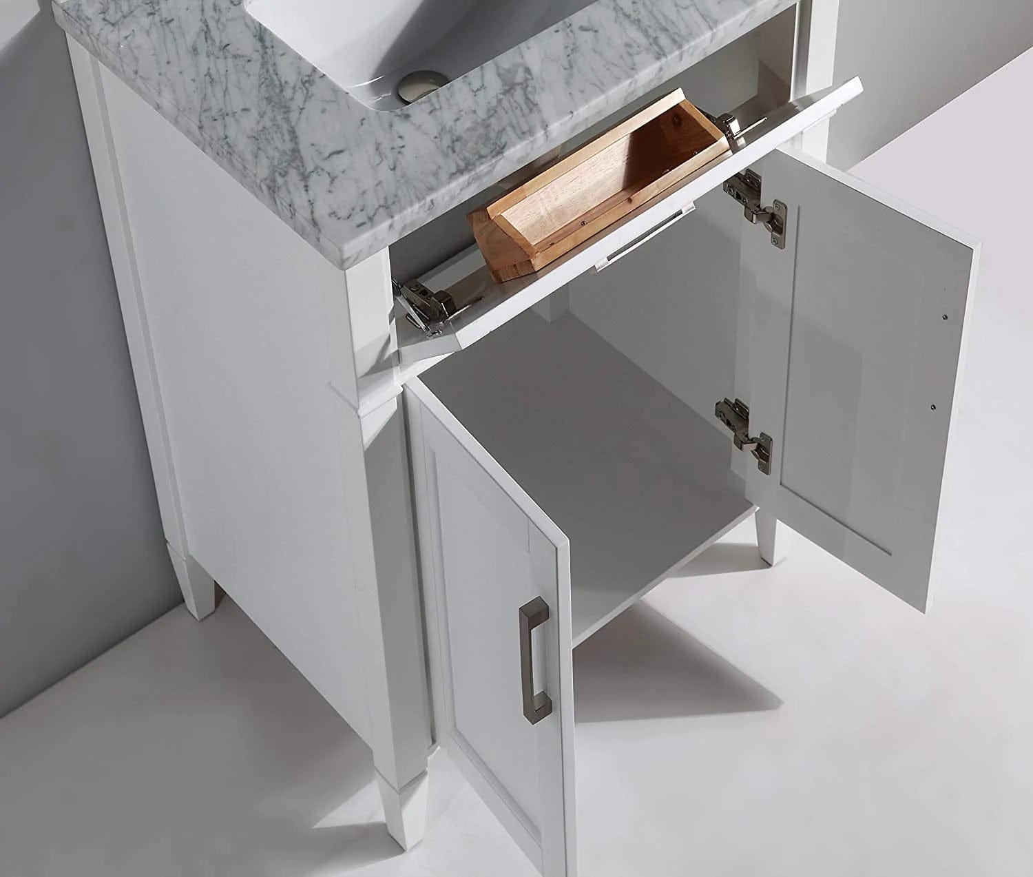 30 in. Single Sink Bathroom Vanity Set in White,Carrara Marble Stone Top