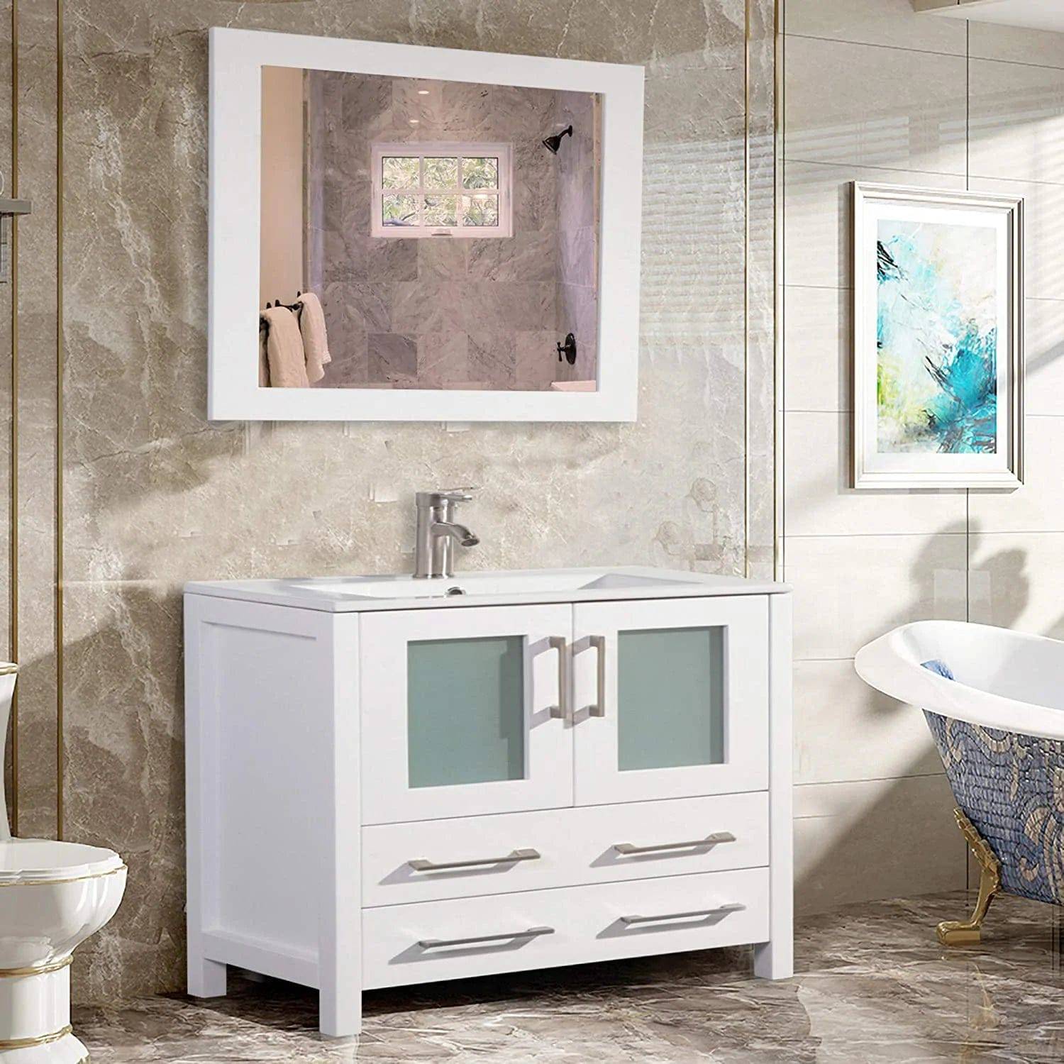 36 in. Single Sink Modern Bathroom Vanity Compact Set in White - Decohub Home