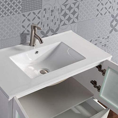 36 in. Single Sink Modern Bathroom Vanity Compact Set in White