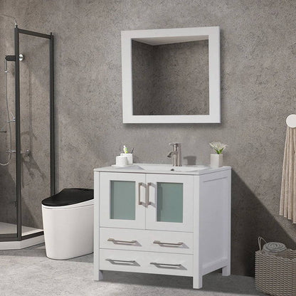 36 in. Single Sink Modern Bathroom Vanity Compact Set in White