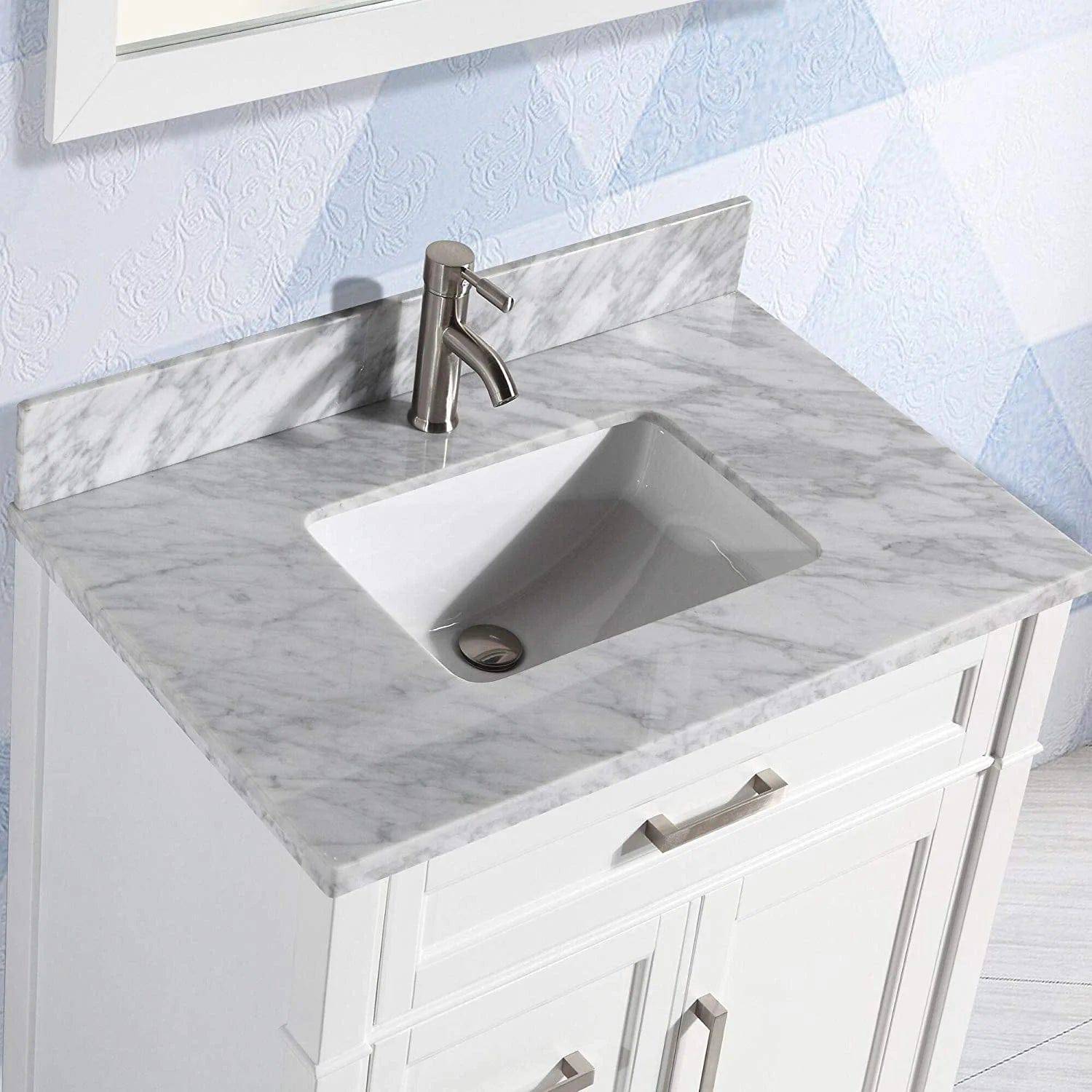 36 in. Single Sink Bathroom Vanity Set in White,Carrara Marble Stone Top - Decohub Home