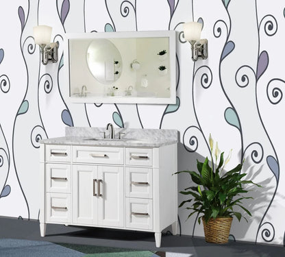48 in. Single Sink Bathroom Vanity Set in White,Carrara Marble Stone Top