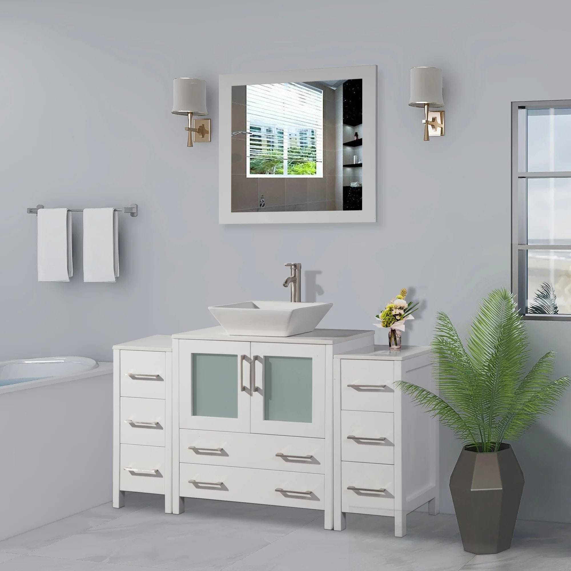 54 in. Single Sink Bathroom Vanity Combo Set in White - Decohub Home