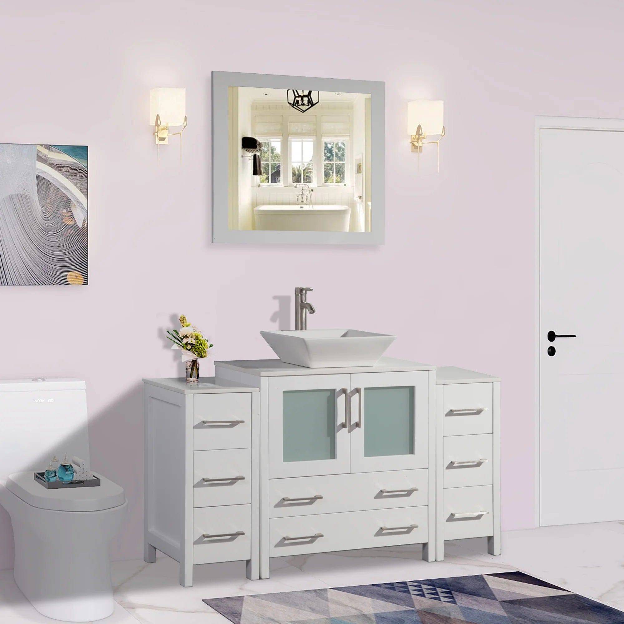 54 in. Single Sink Bathroom Vanity Combo Set in White - Decohub Home