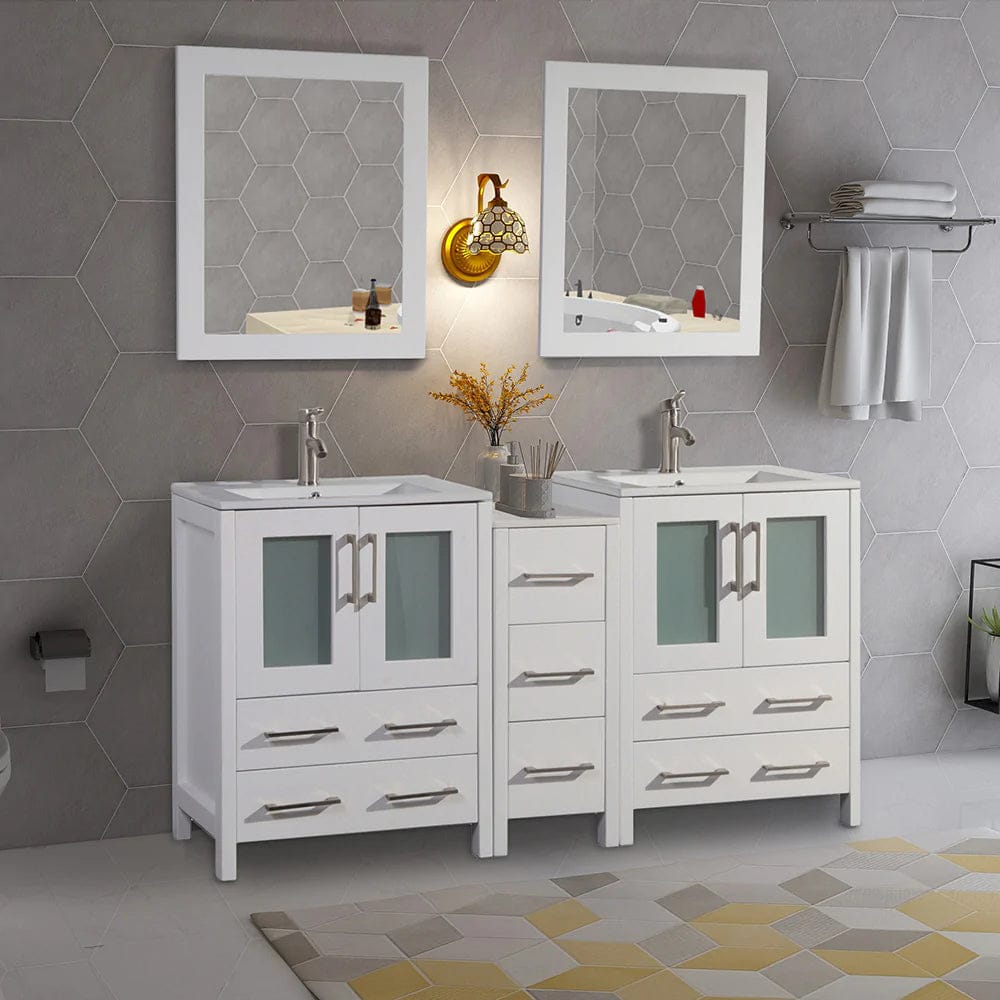 60 in. Double Sink Modern Bathroom Vanity Combo Set in White - Decohub Home