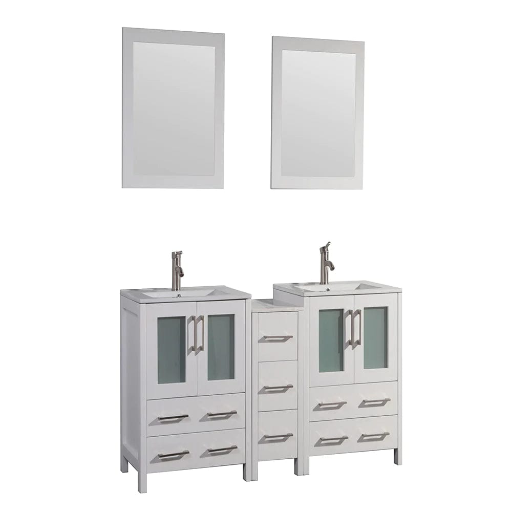 60 in. Double Sink Modern Bathroom Vanity Combo Set in White - Decohub Home