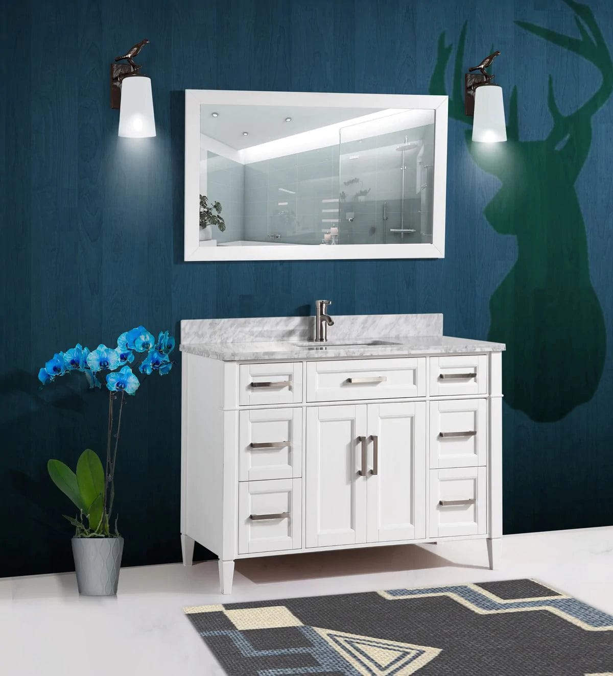 60 in. Single Sink Bathroom Vanity Set in White ,Carrara Marble Stone Top - Decohub Home