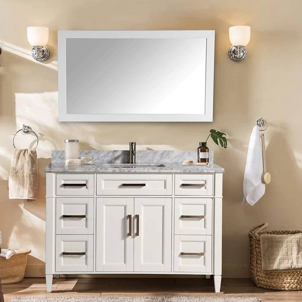 60 in. Single Sink Bathroom Vanity Set in White ,Carrara Marble Stone Top - Decohub Home