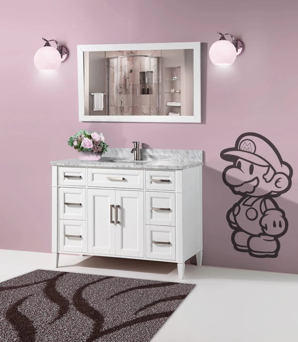 60 in. Single Sink Bathroom Vanity Set in White ,Carrara Marble Stone Top - Decohub Home