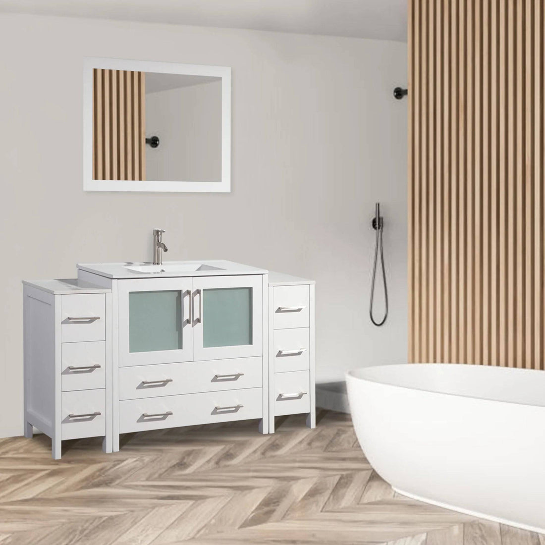 60 in. Single Sink Modern Bathroom Vanity Compact Set in White - Decohub Home