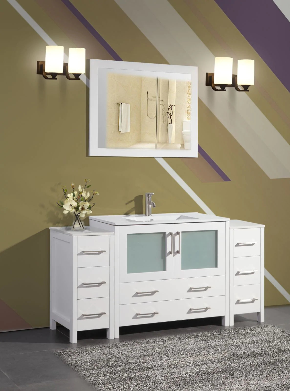 60 in. Single Sink Modern Bathroom Vanity Compact Set in White - Decohub Home