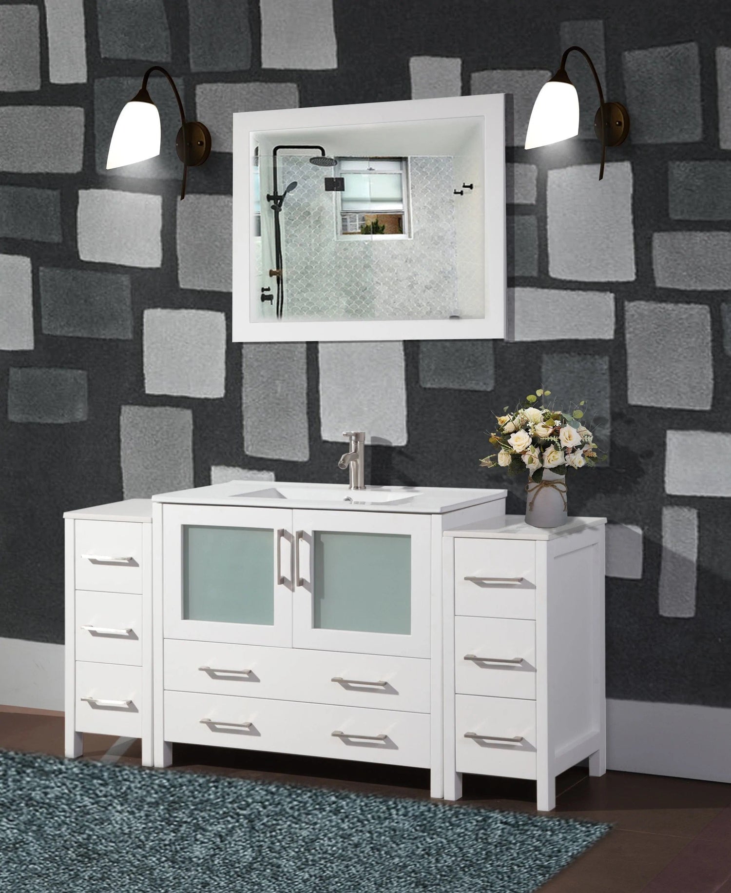 60 in. Single Sink Modern Bathroom Vanity Compact Set in White - Decohub Home