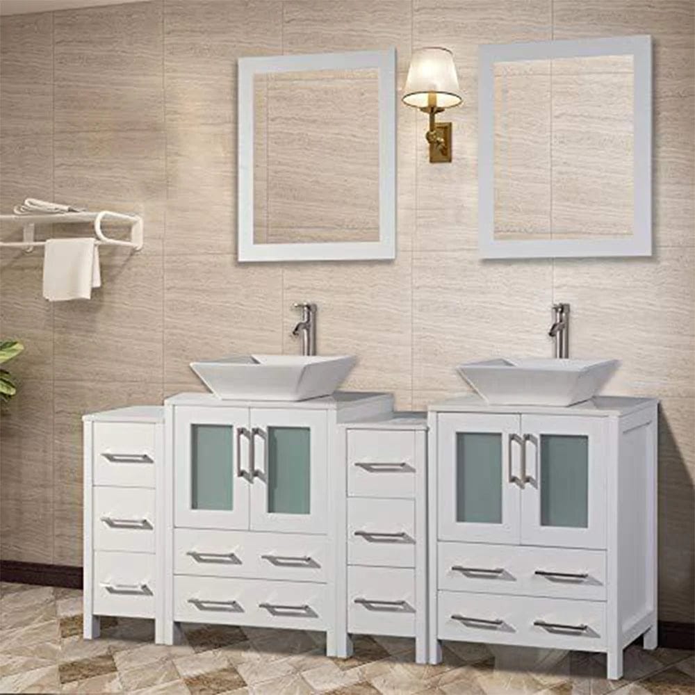 72 in. Double Sink Bathroom Vanity Combo Set in White - Decohub Home