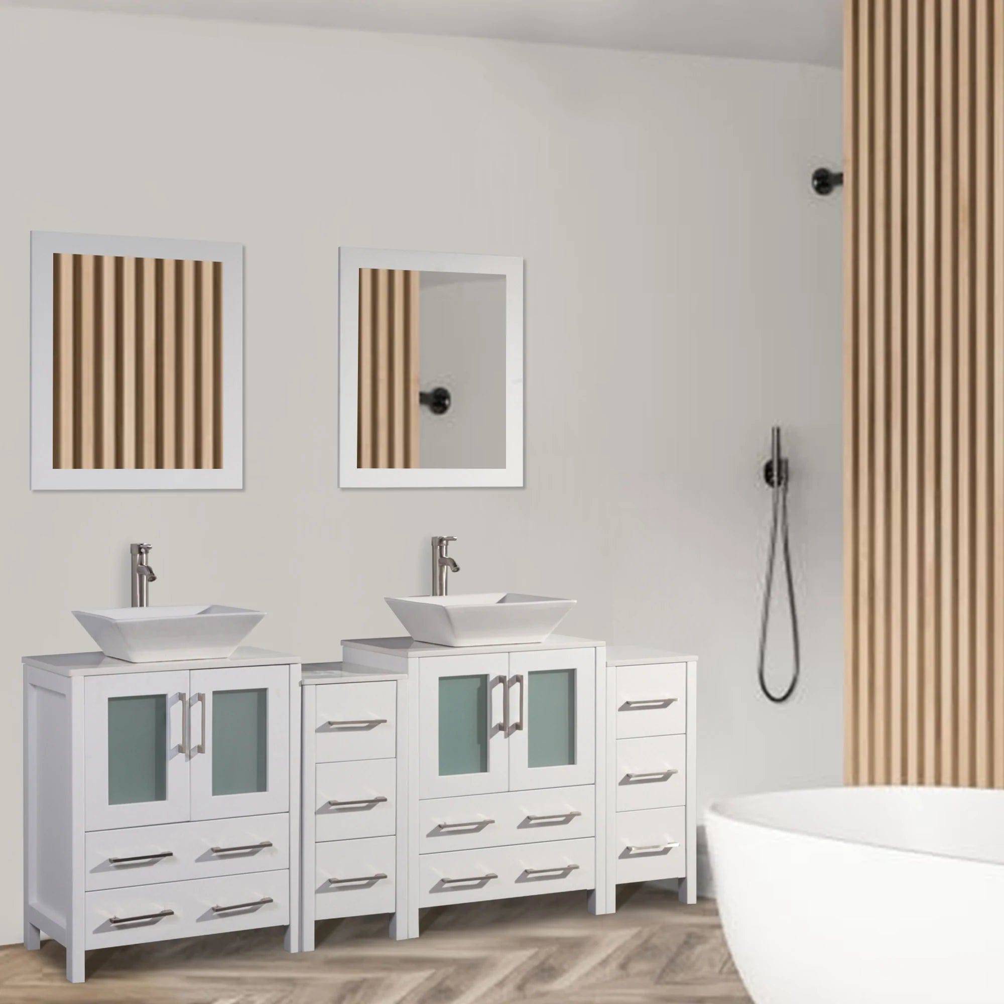 72 in. Double Sink Bathroom Vanity Combo Set in White - Decohub Home