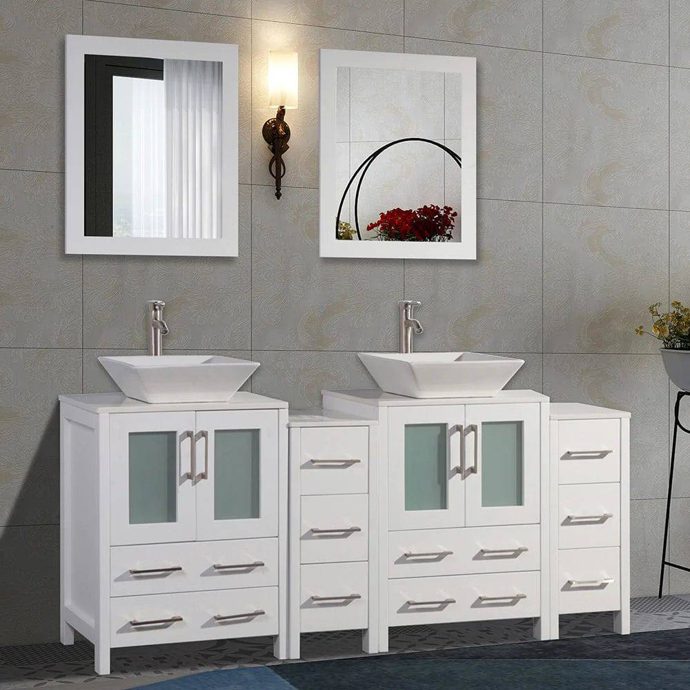 72 in. Double Sink Bathroom Vanity Combo Set in White - Decohub Home