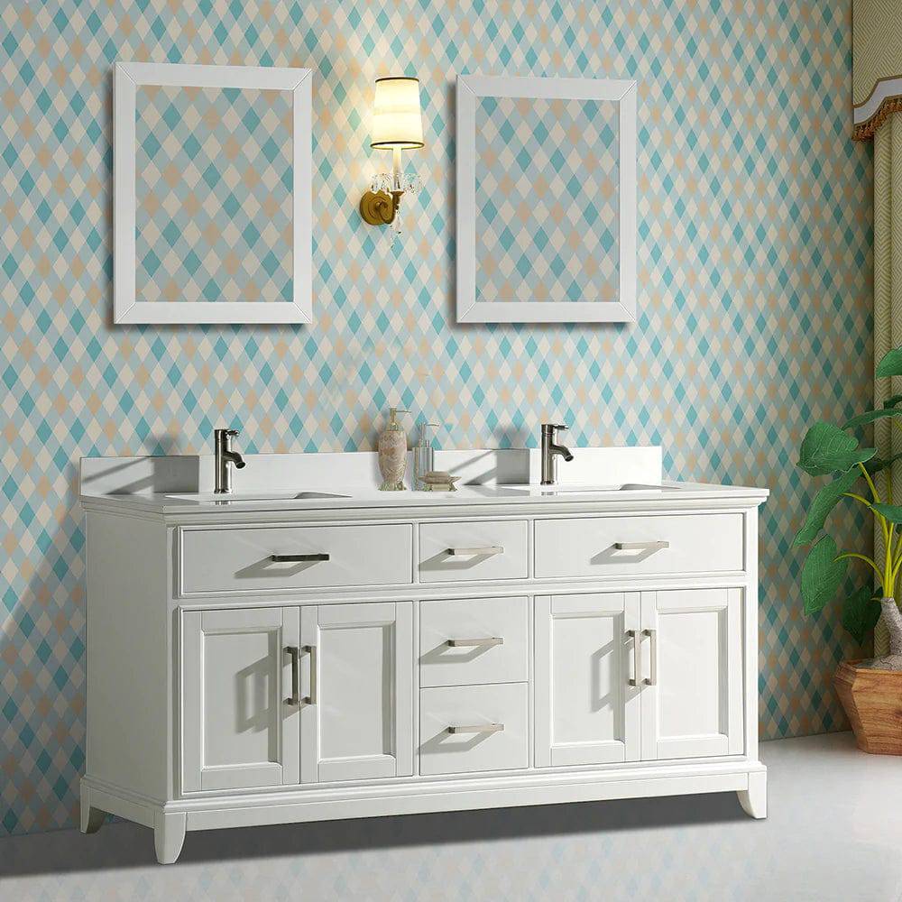 72 in. Double Sink Bathroom Vanity Set in White - Decohub Home