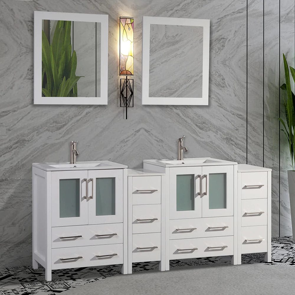 72 in. Double Sink Modern Bathroom Vanity Combo Set in White - Decohub Home