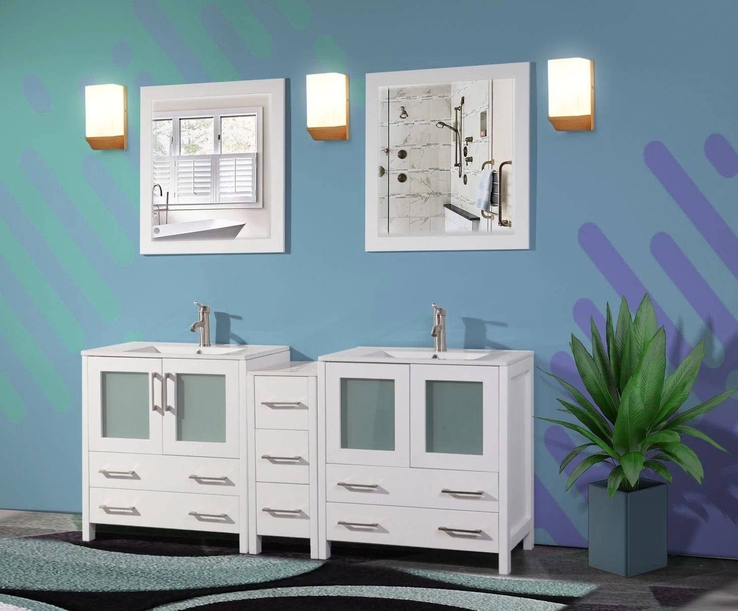 72 in. Double Sink Modern Bathroom Vanity Set in White - Decohub Home