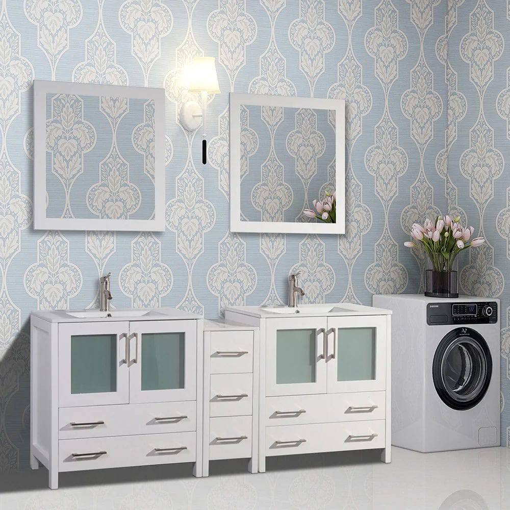 72 in. Double Sink Modern Bathroom Vanity Set in White - Decohub Home