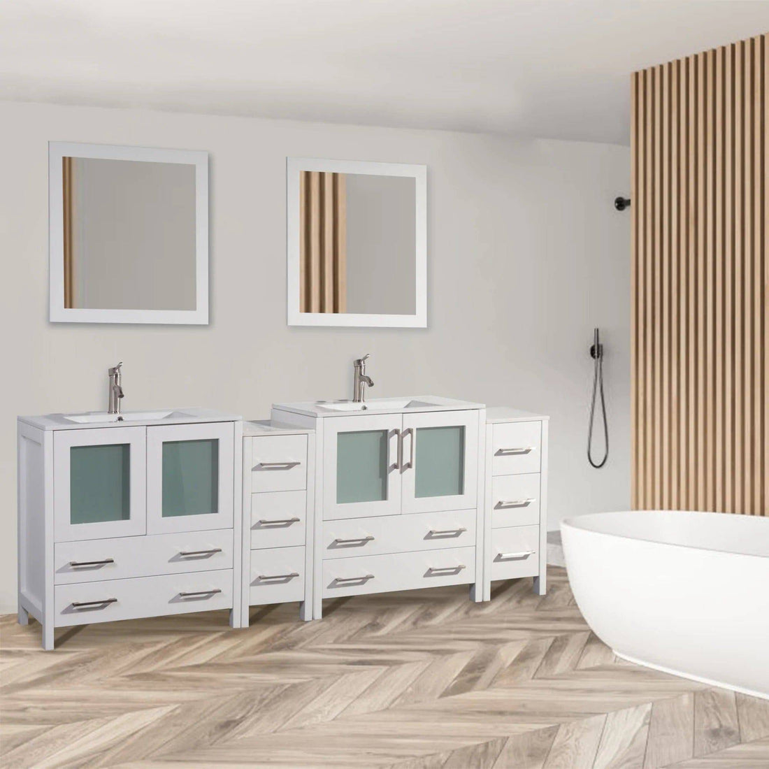 72 in. Double Sink Modern Bathroom Vanity Set in White - Decohub Home