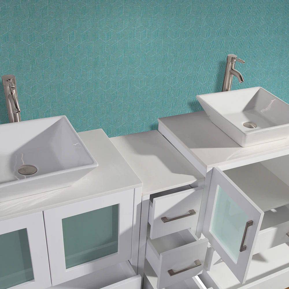 84 in. Double Sink Bathroom Vanity Combo Set in White