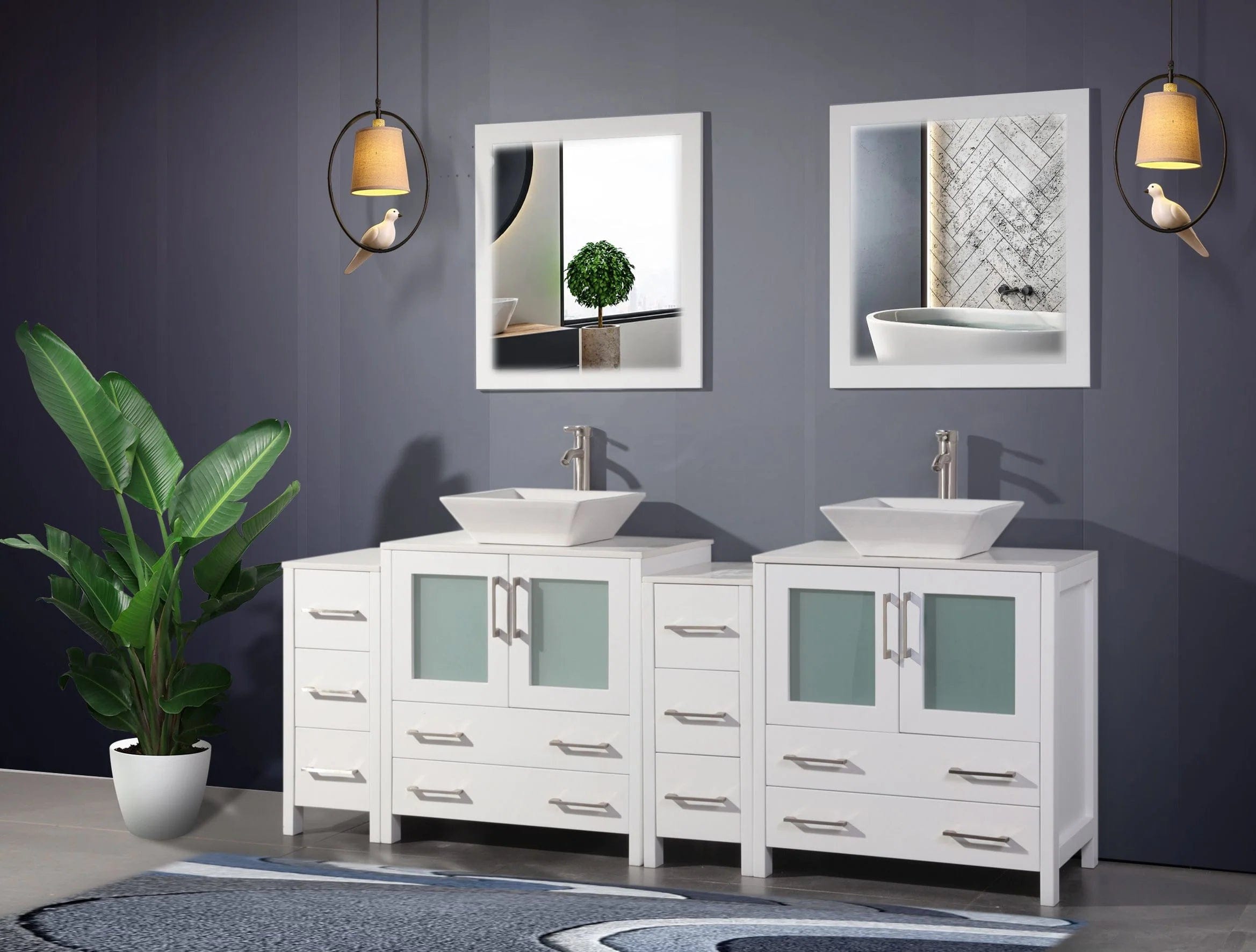 84 in. Double Sink Bathroom Vanity Combo Set in White - Decohub Home