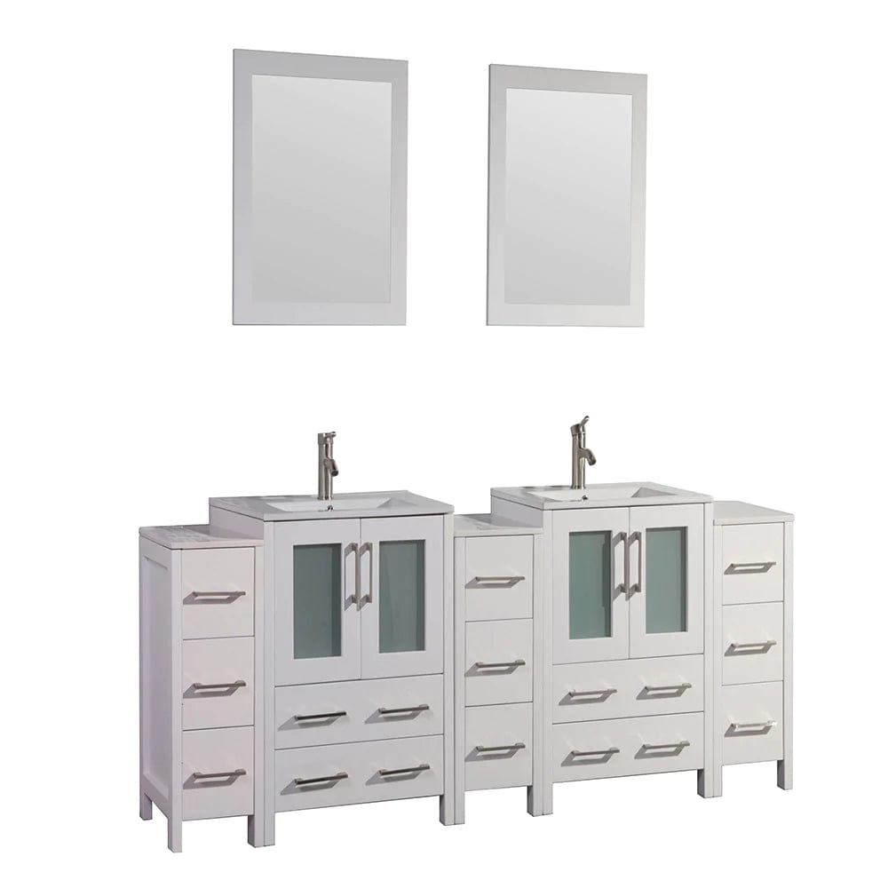 84 in. Double Sink Modern Bathroom Vanity Combo Set in White - Decohub Home