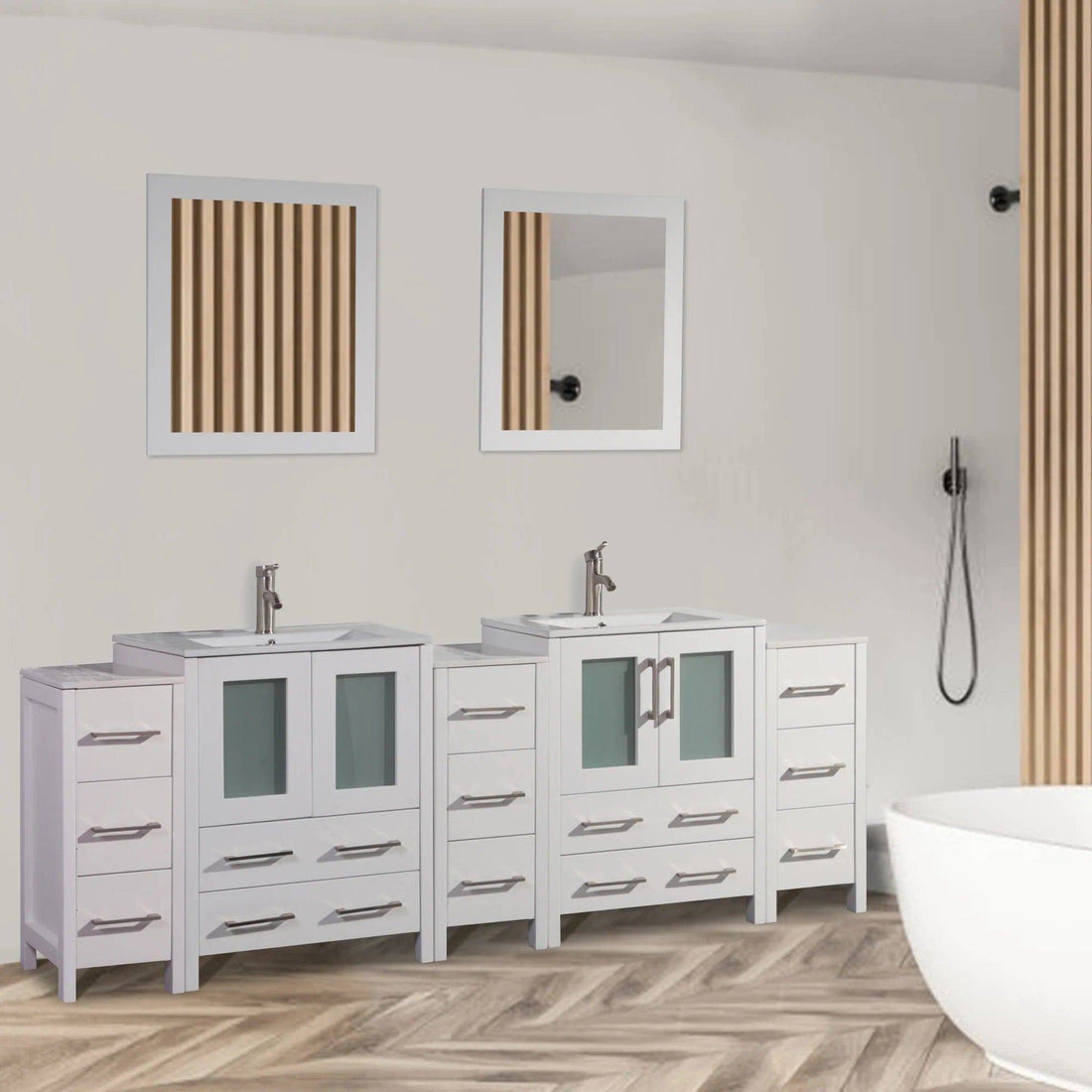 84 in. Double Sink Modern Bathroom Vanity Combo Set in White - Decohub Home