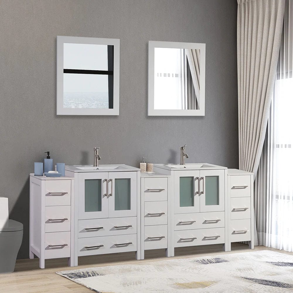 84 in. Double Sink Modern Bathroom Vanity Combo Set in White - Decohub Home