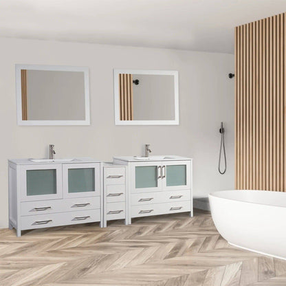 84 in. Double Sink Modern Bathroom Vanity Compact Set in White - Decohub Home