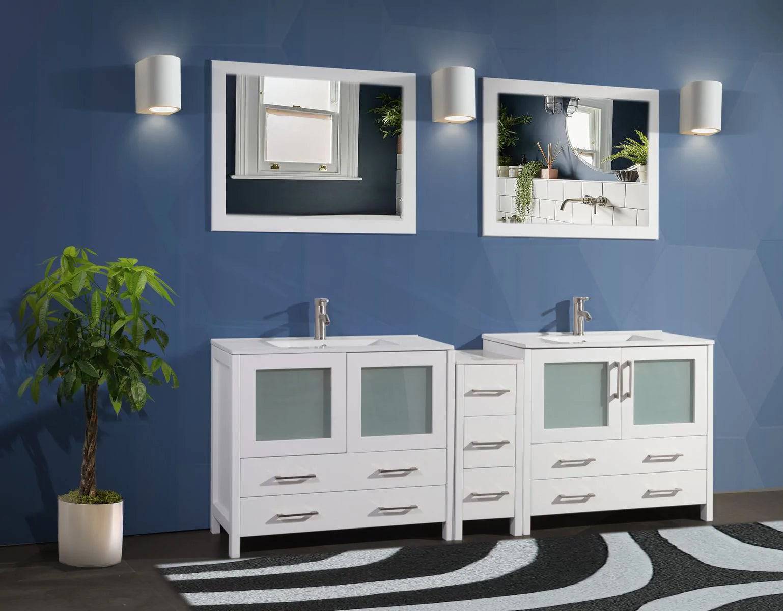 84 in. Double Sink Modern Bathroom Vanity Compact Set in White - Decohub Home