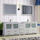 84 in. Double Sink Modern Bathroom Vanity Compact Set in White - Decohub Home