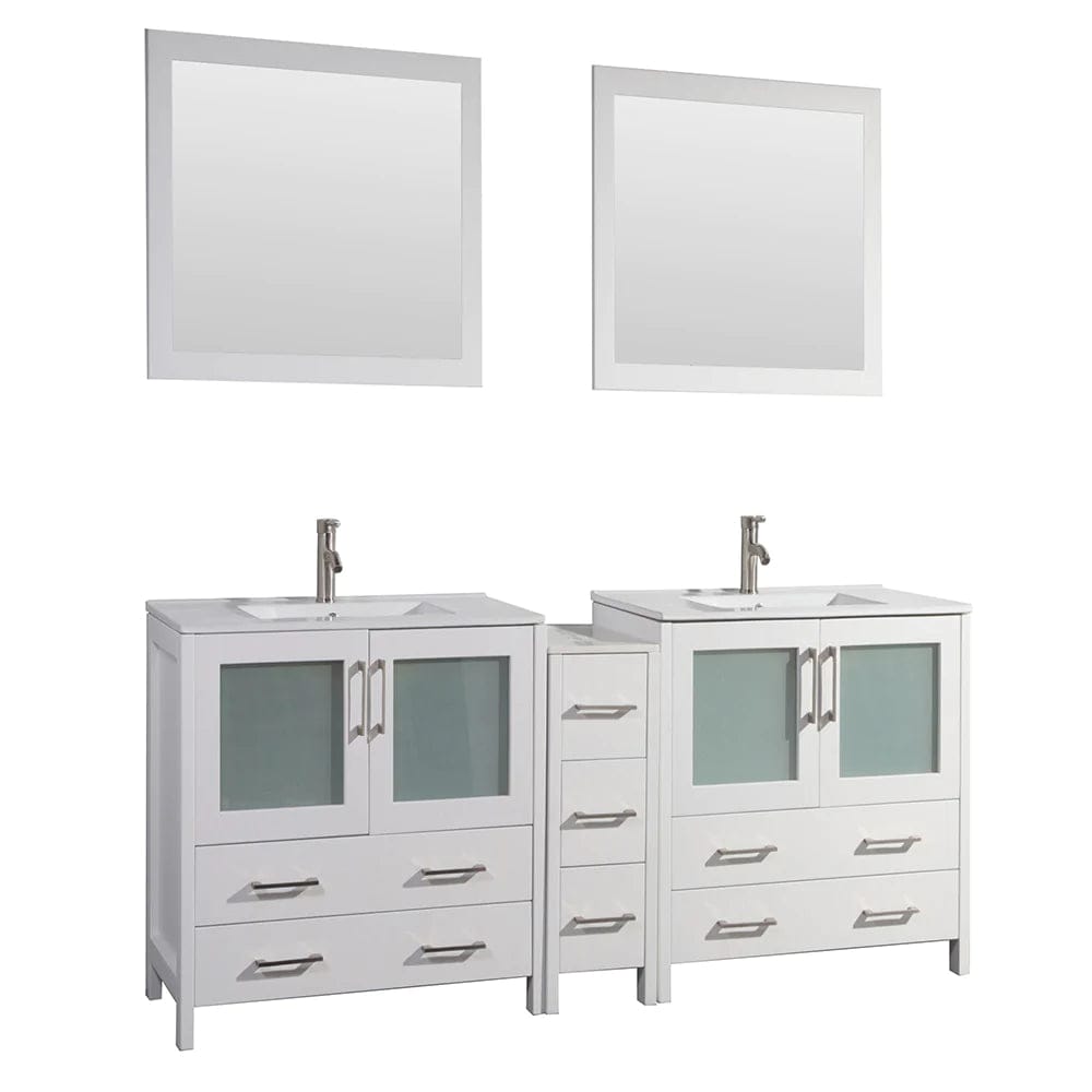 84 in. Double Sink Modern Bathroom Vanity Compact Set in White - Decohub Home