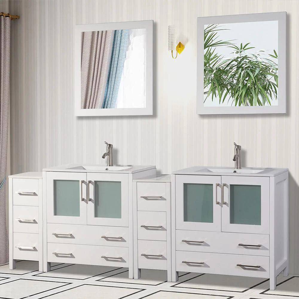 84 in. Double Sink Modern Bathroom Vanity Set in White - Decohub Home