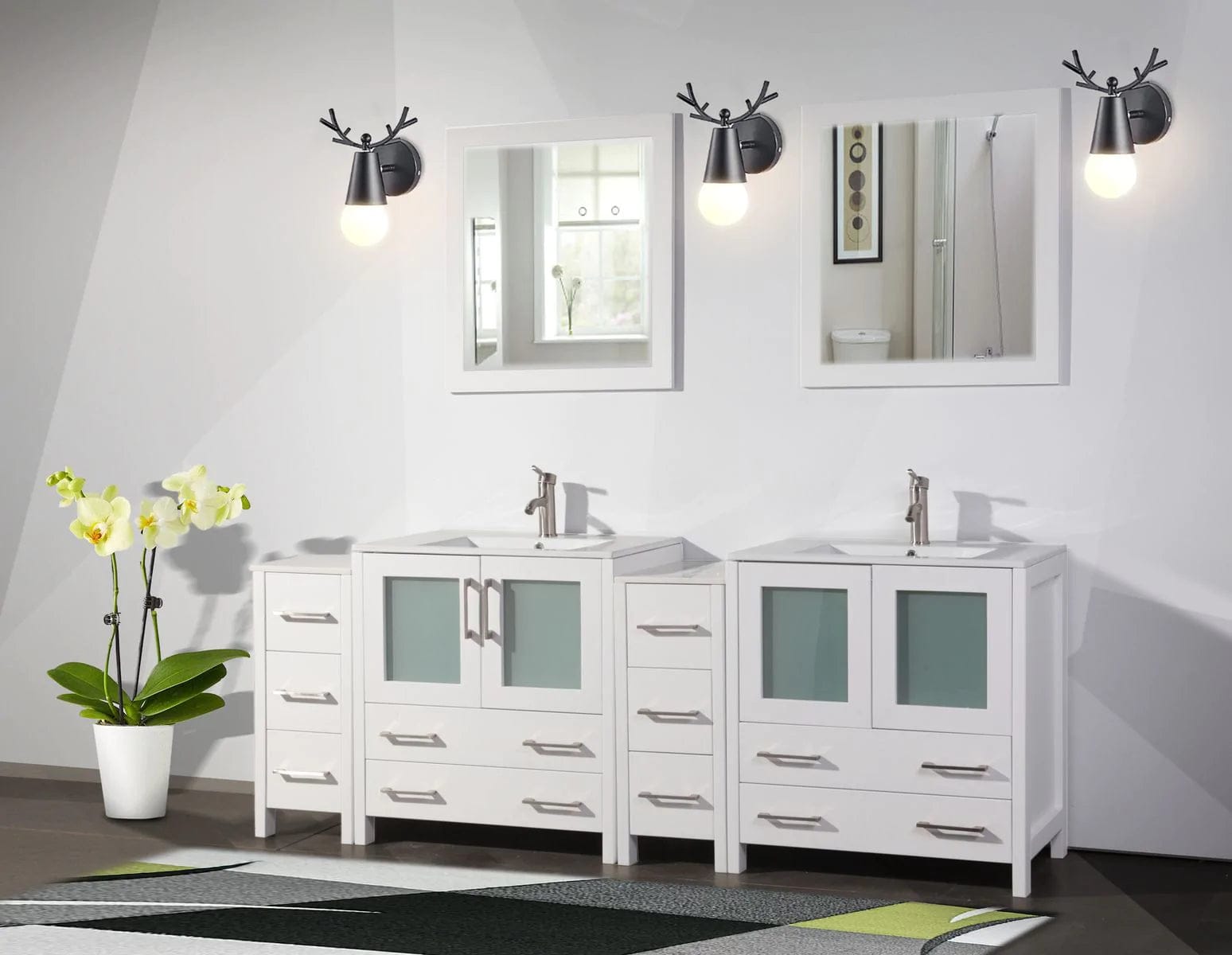 84 in. Double Sink Modern Bathroom Vanity Set in White - Decohub Home