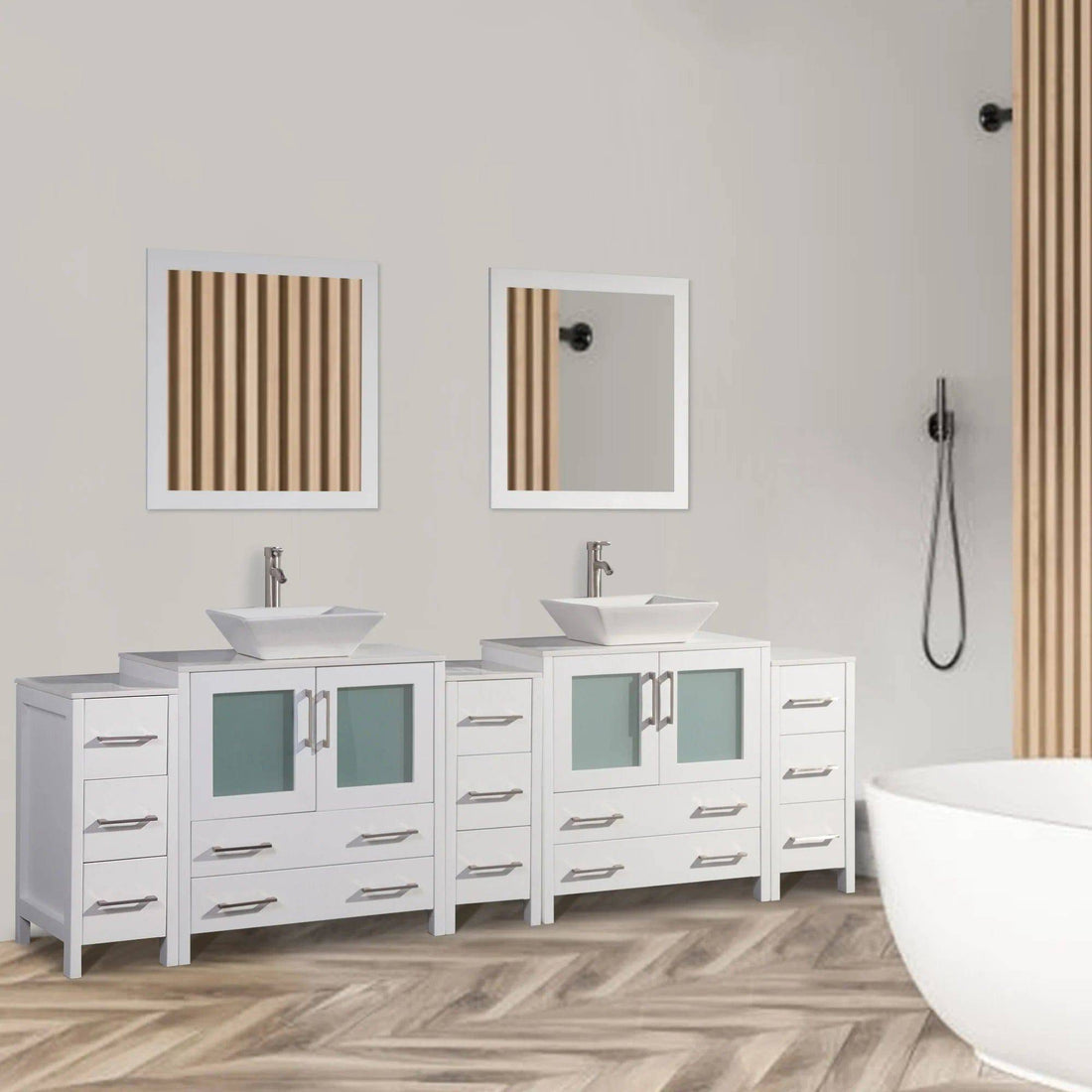 96 in. Double Sink Bathroom Vanity Combo Set in White - Decohub Home