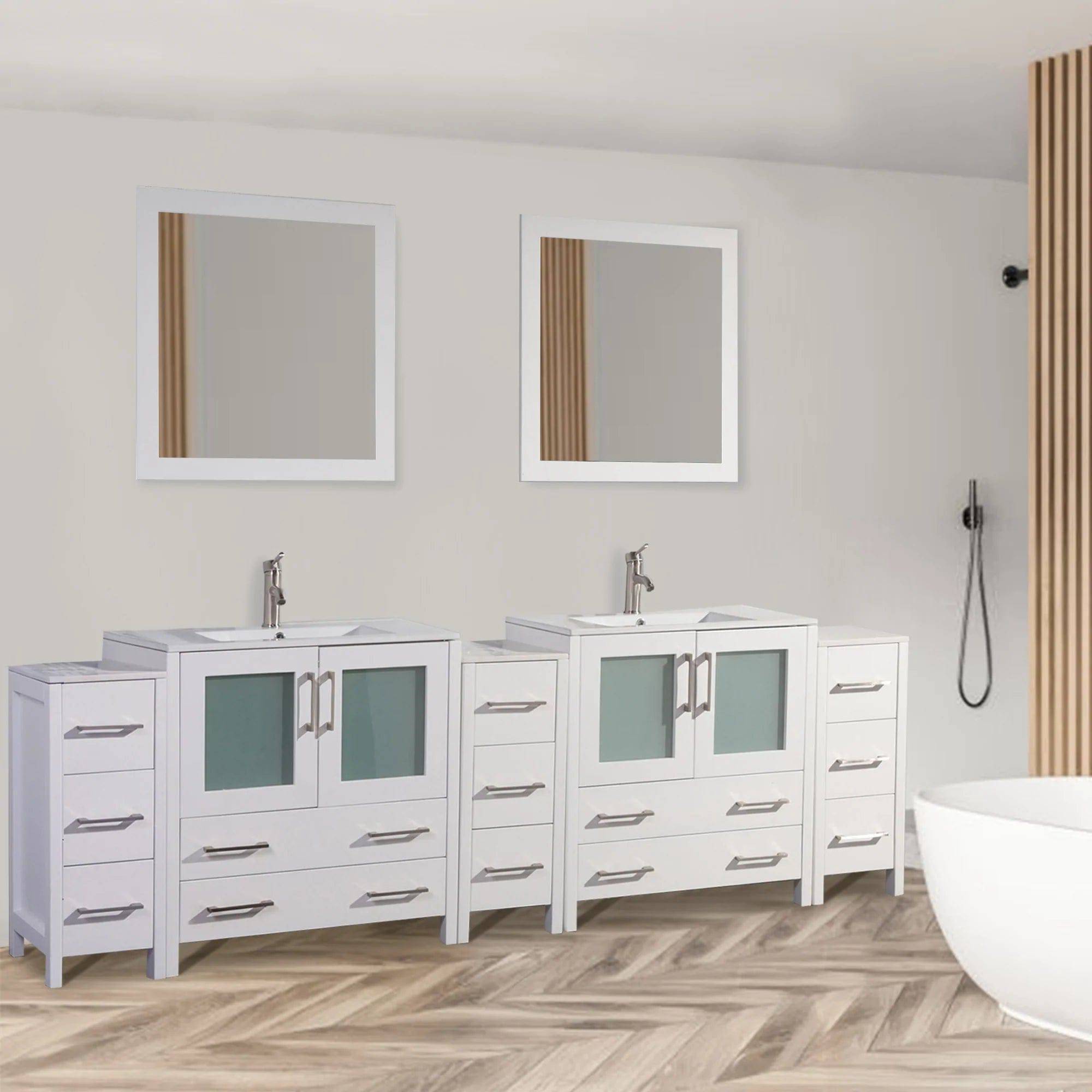 96 in. Double Sink Modern Bathroom Vanity Set in White - Decohub Home
