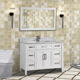 48 in. Single Sink Bathroom Vanity Set in White,Carrara Marble Stone Top - Decohub Home