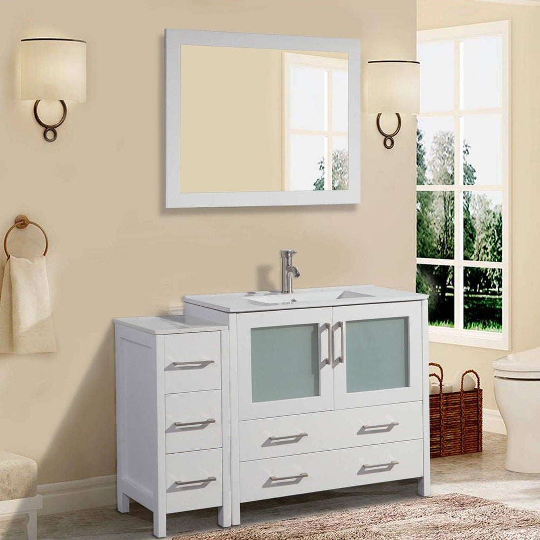 48 in. Single Sink Modern Bathroom Vanity Compact Set in White - Decohub Home