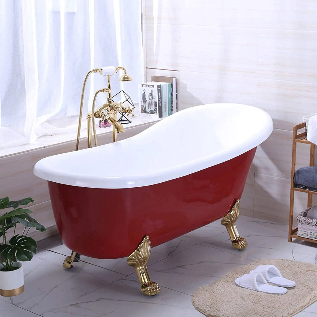 66.9x31.5 in. Freestanding Red Acrylic Bathtub - Decohub Home