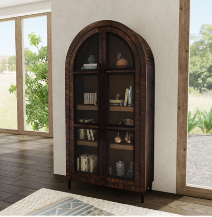 Santiago Arched Glass Door Cabinet - Espresso